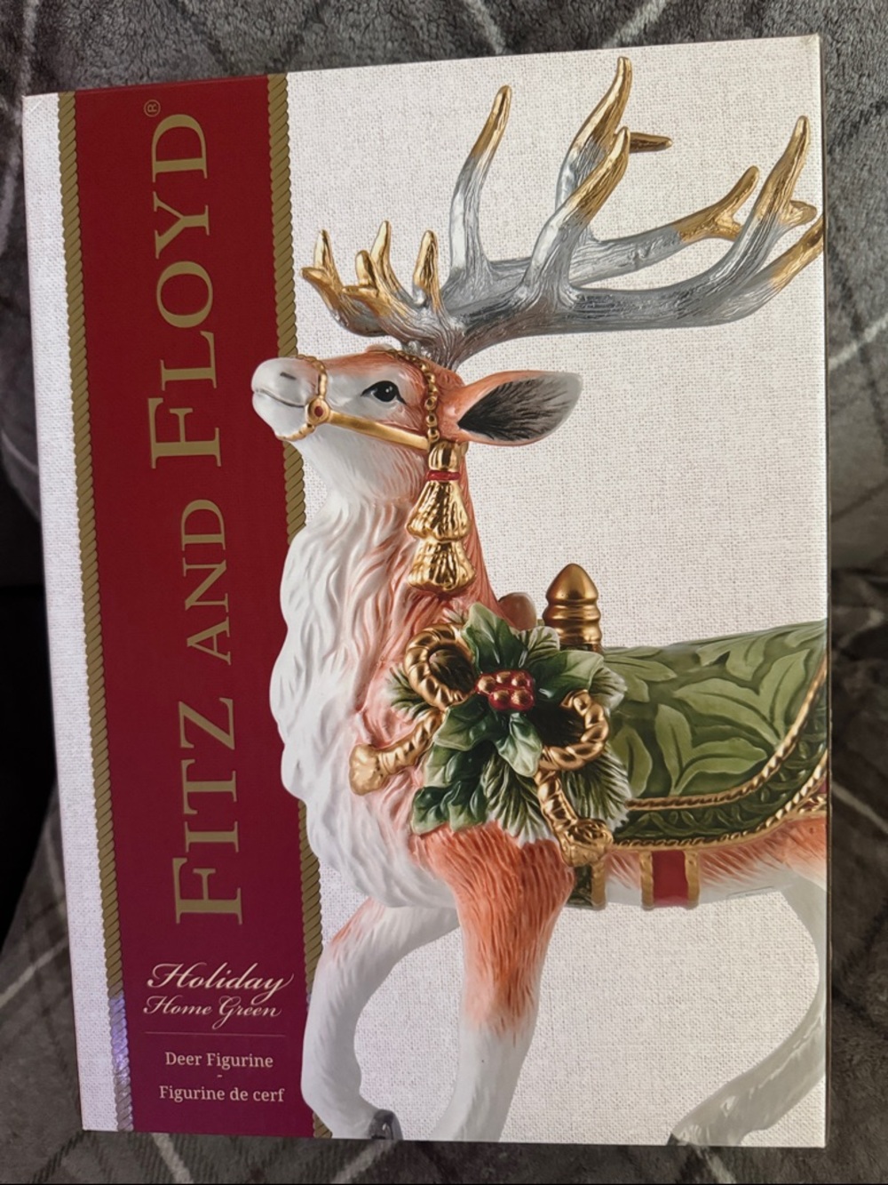 Fitz and Floyd White, Gold and Green Holiday Reindeer Figurine